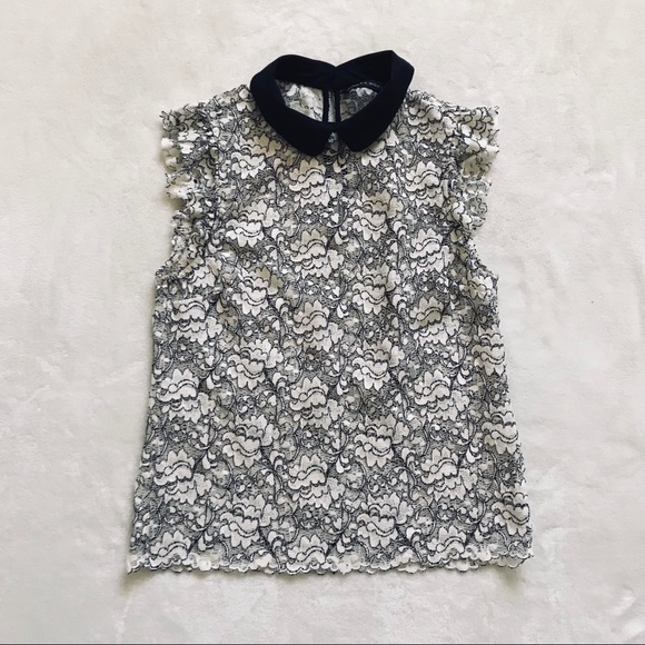 ZARA WOMAN | black & white lace collared blouse XS - Picture 6 of 7